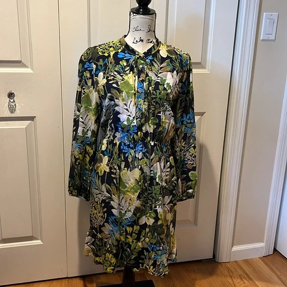 J. Crew silk ruffle hem long sleeve dress in watercolor floral sz Large - Picture 4 of 11